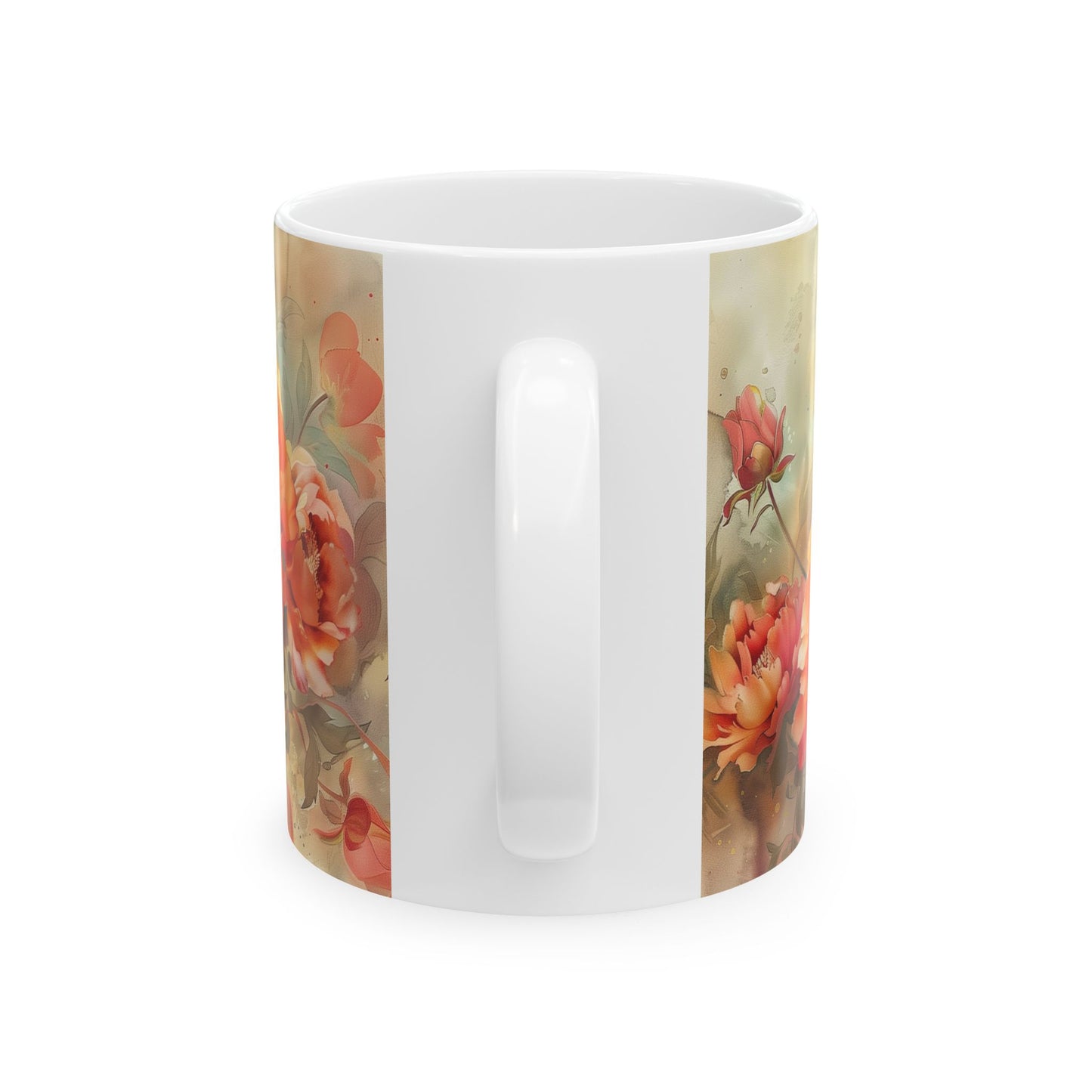 Vintage Peony Floral Mug - Elegant Flowers Watercolor Art, Design Gift for a Birthday Anniversary