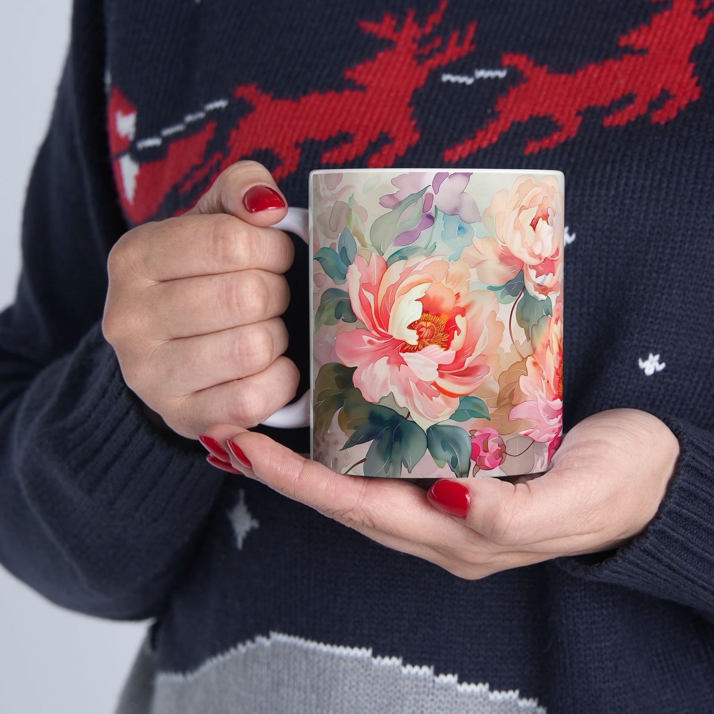 Vintage Peony Mug- Flower Lovers Gift for Her, Coffee Ceramic Mug