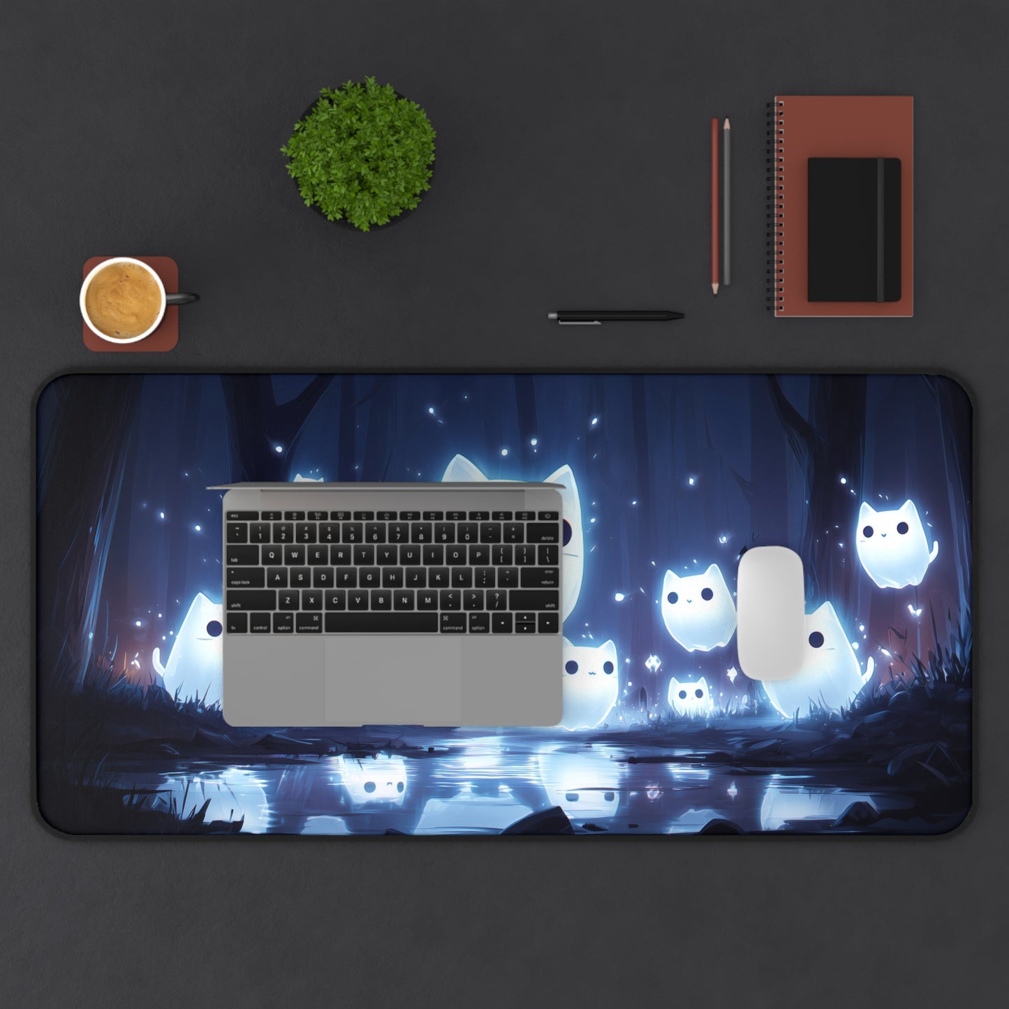 Ghost Cat Mouse Mat- Cat-themed Office Decor, Cute Gaming Mouse Pad, Unique Gift for Friend, Nighttime Study Accessory, PC Accessories