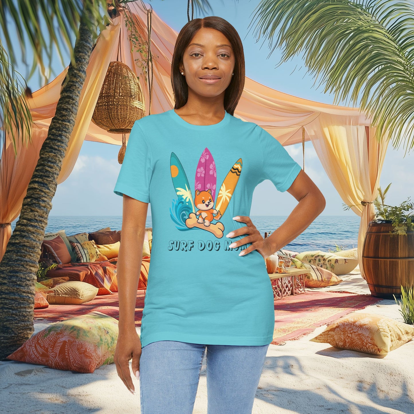 Dog Mom T-Shirt - Summer Beach Shirt for Dog Mom Surfing Gifts, Cute Dog Surfing Graphic Tee, Summer Beach Fashion