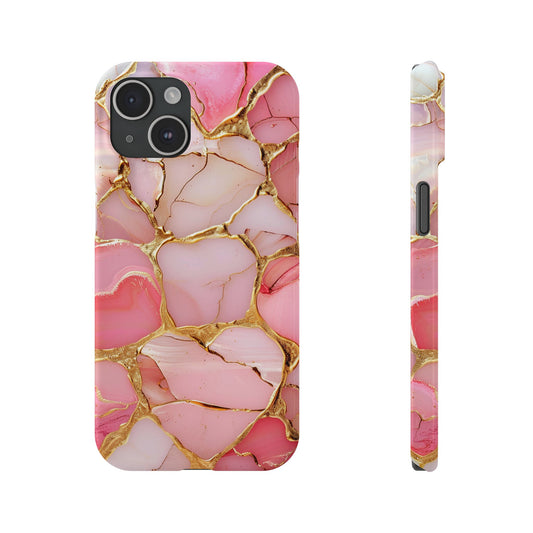 Celestial Stained Glass iPhone case for 17, 16, 15, Marble Case Pink Phone Cover Shiny Gold Case