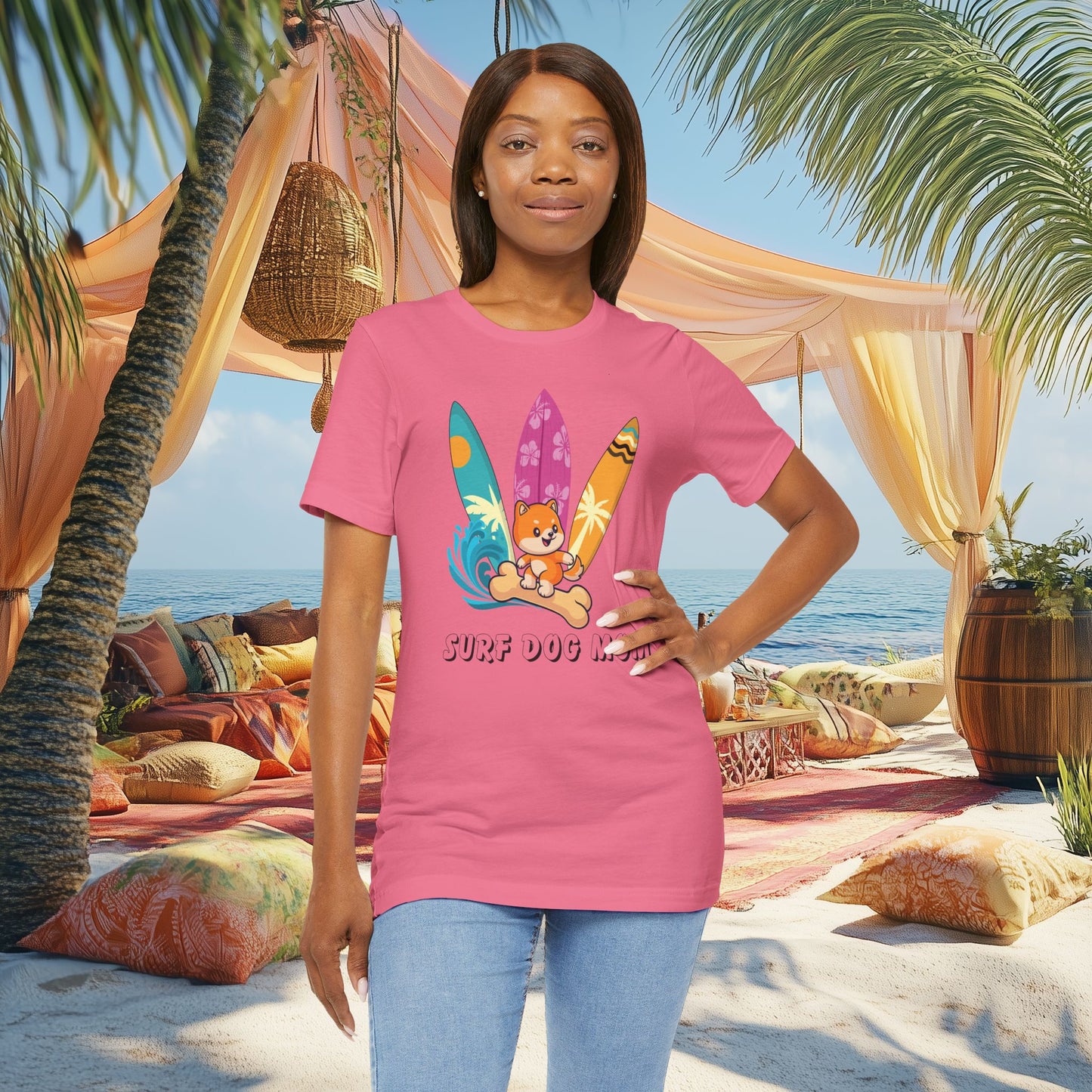 Dog Mom T-Shirt - Summer Beach Shirt for Dog Mom Surfing Gifts, Cute Dog Surfing Graphic Tee, Summer Beach Fashion