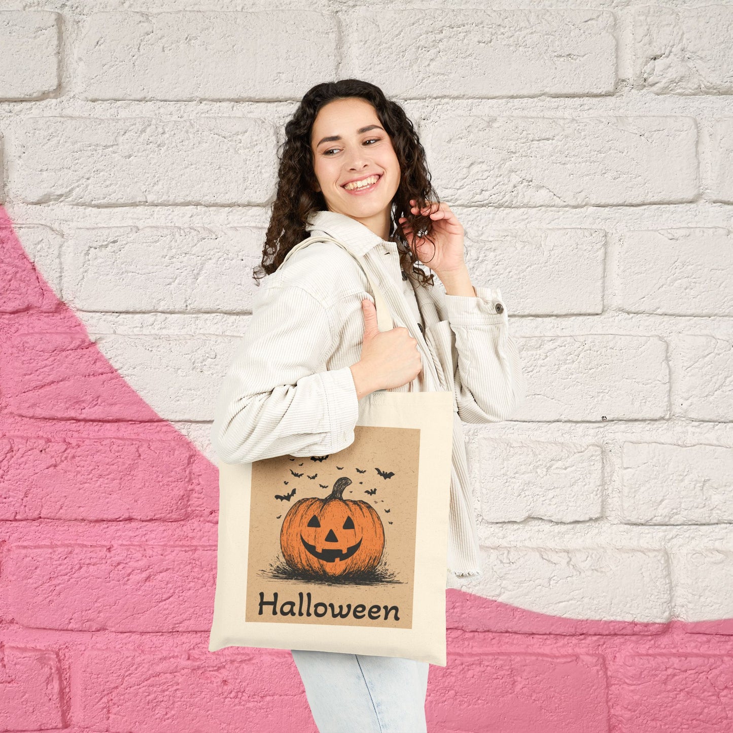 Halloween Tote Bag Trick or Treat Candy Halloween Fall Gift Tote Bag, Shoulder Shopping Bag for Him Her, Scarry Cuteness Pumpkin Tote