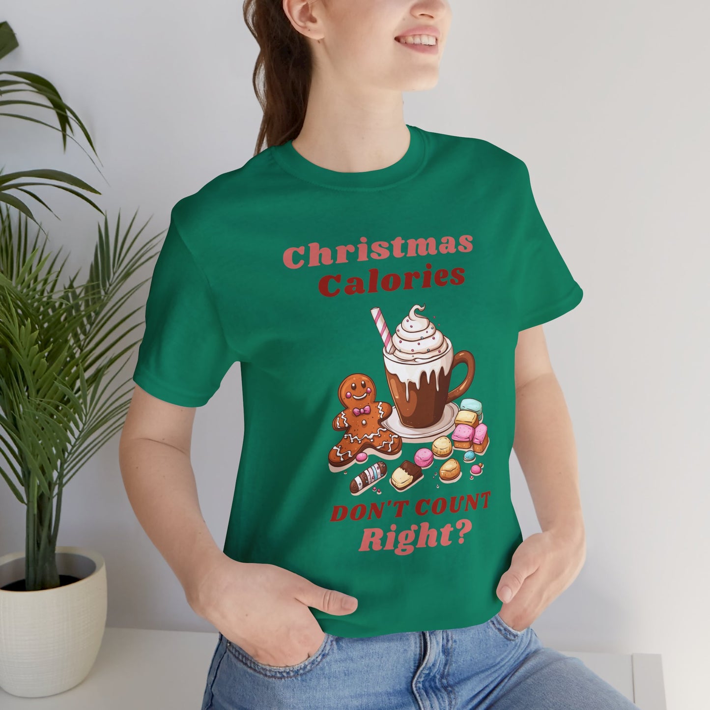 Christmas T-Shirt - Calories Don't Count, Funny Holiday TShirt, Party Outfit Unisex, Festive Apparel for Photo Shoots