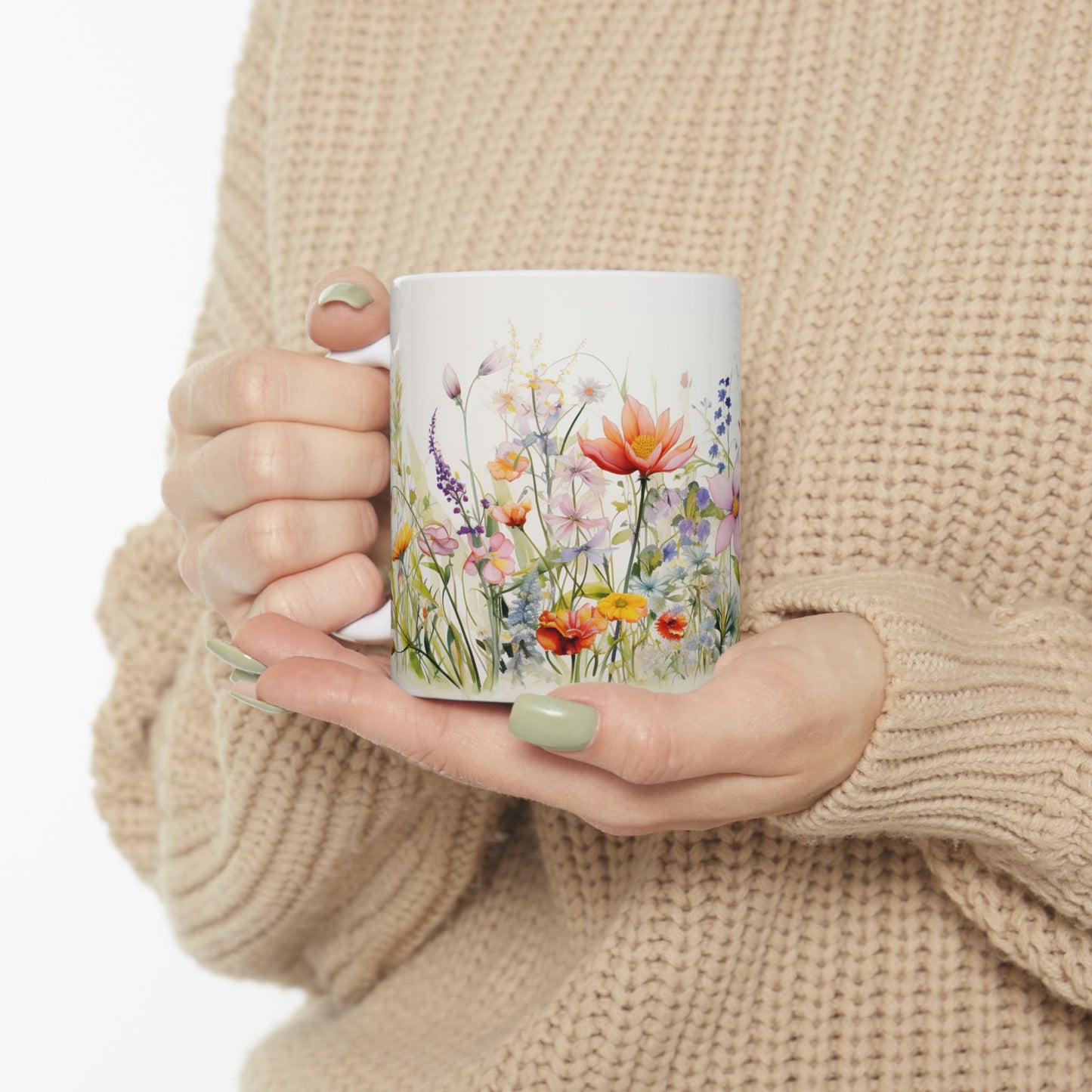 Meadow flowers mug - Wildflower Floral Coffee Mug, Flower Garden Ceramic Teacup With Handle