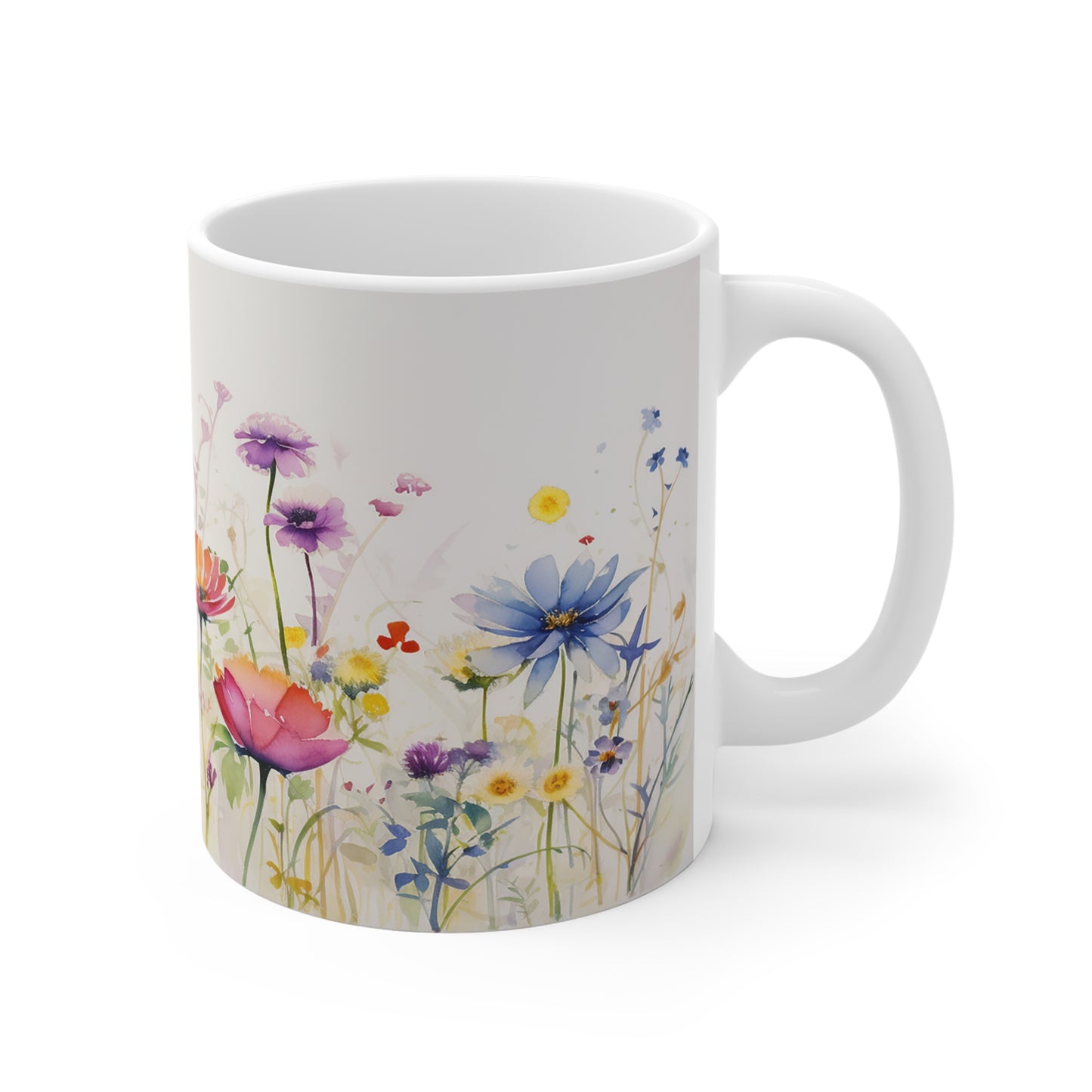 Wildflower Floral Coffee Mug- Flower Garden, Botanical Wildflower TeaCup, Summer Inspired Watercolor Meadow Print Mug