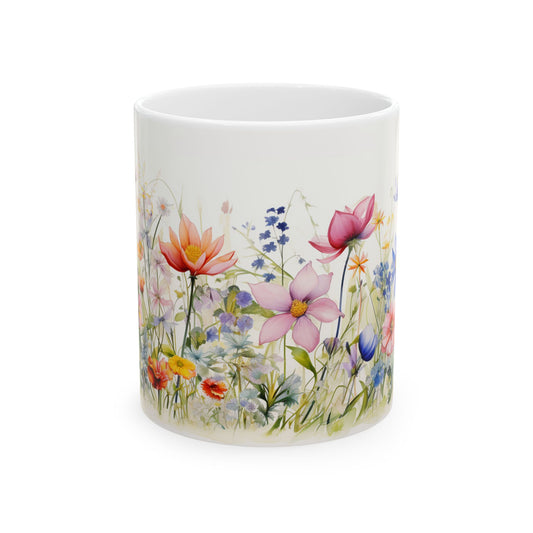 Meadow flowers mug - Wildflower Floral Coffee Mug, Flower Garden Ceramic Teacup With Handle