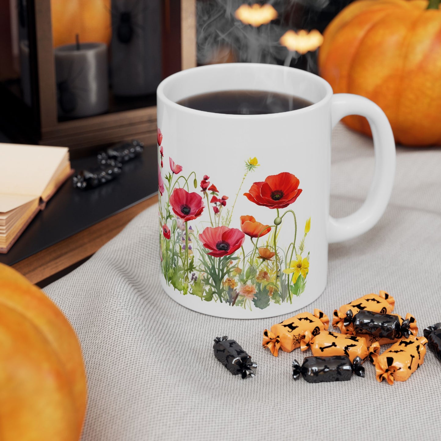 Poppy Meadow Ceramic Mug - Red Floral Coffee Cup, Nature Lover Mug, Botanical Drinkware, Mothers Day Gift for Mom, Kitchen Decor