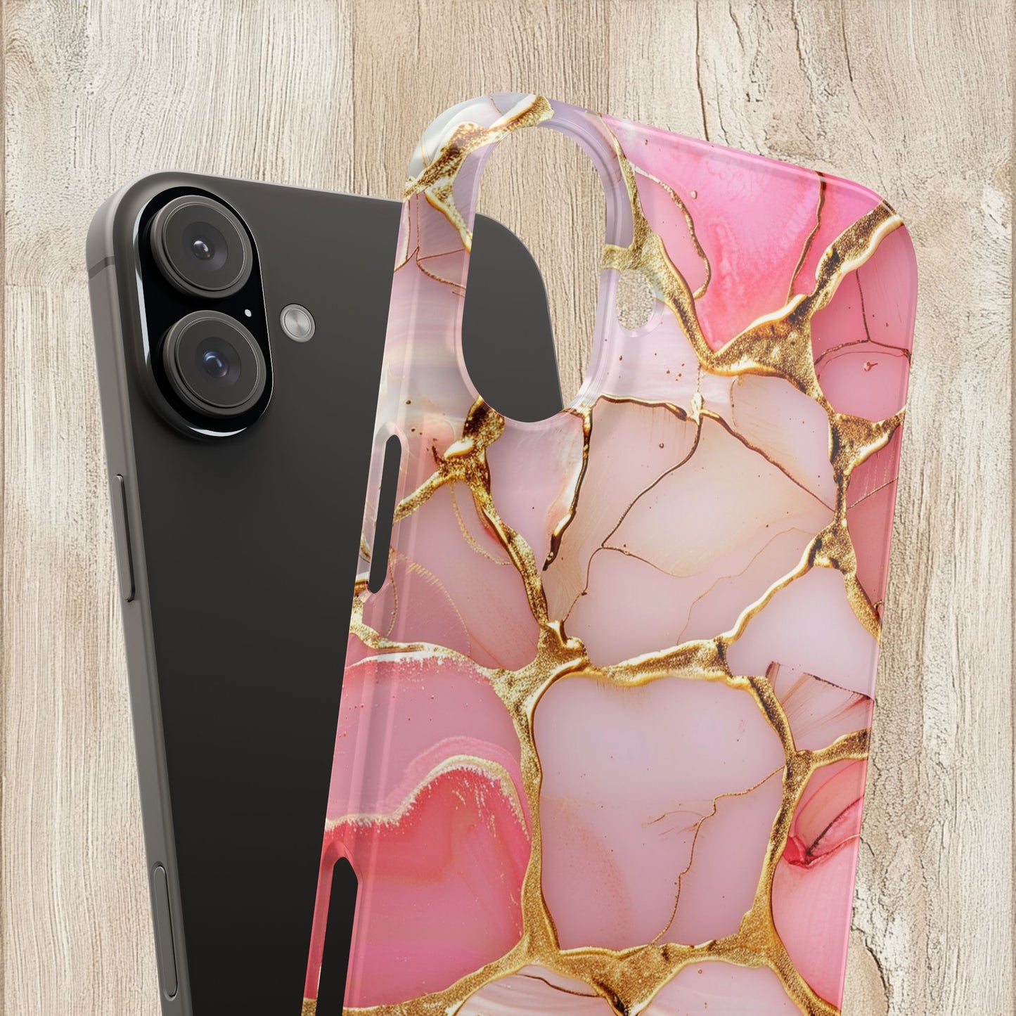 Celestial Stained Glass iPhone case for 17, 16, 15, Marble Case Pink Phone Cover Shiny Gold Case