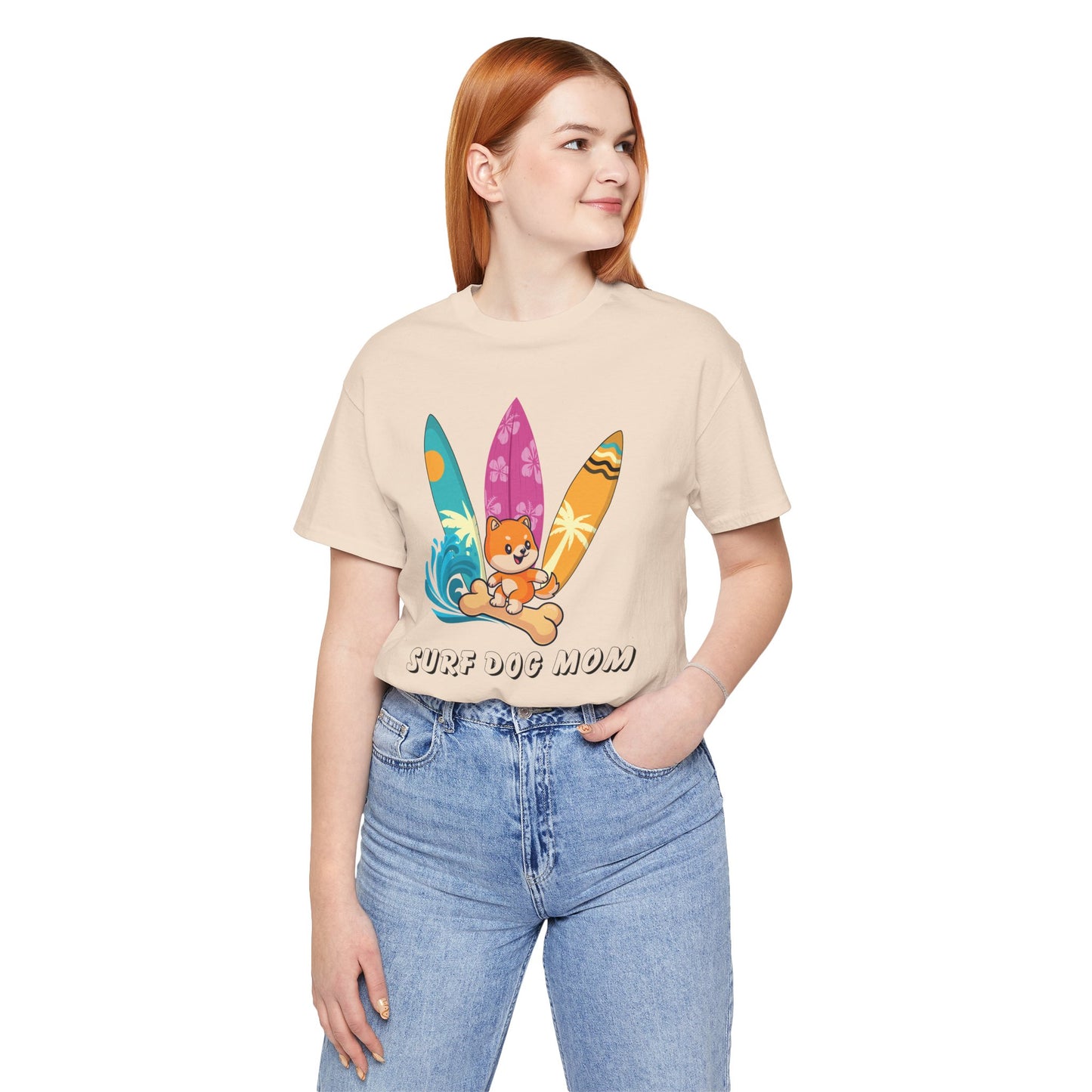 Dog Mom T-Shirt - Summer Beach Shirt for Dog Mom Surfing Gifts, Cute Dog Surfing Graphic Tee, Summer Beach Fashion