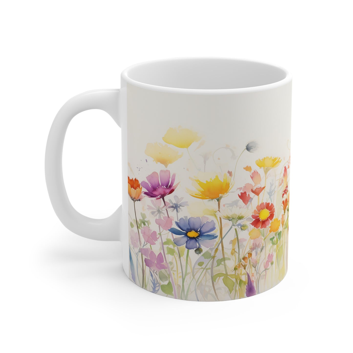 Wildflower Floral Coffee Mug- Flower Garden, Botanical Wildflower TeaCup, Summer Inspired Watercolor Meadow Print Mug