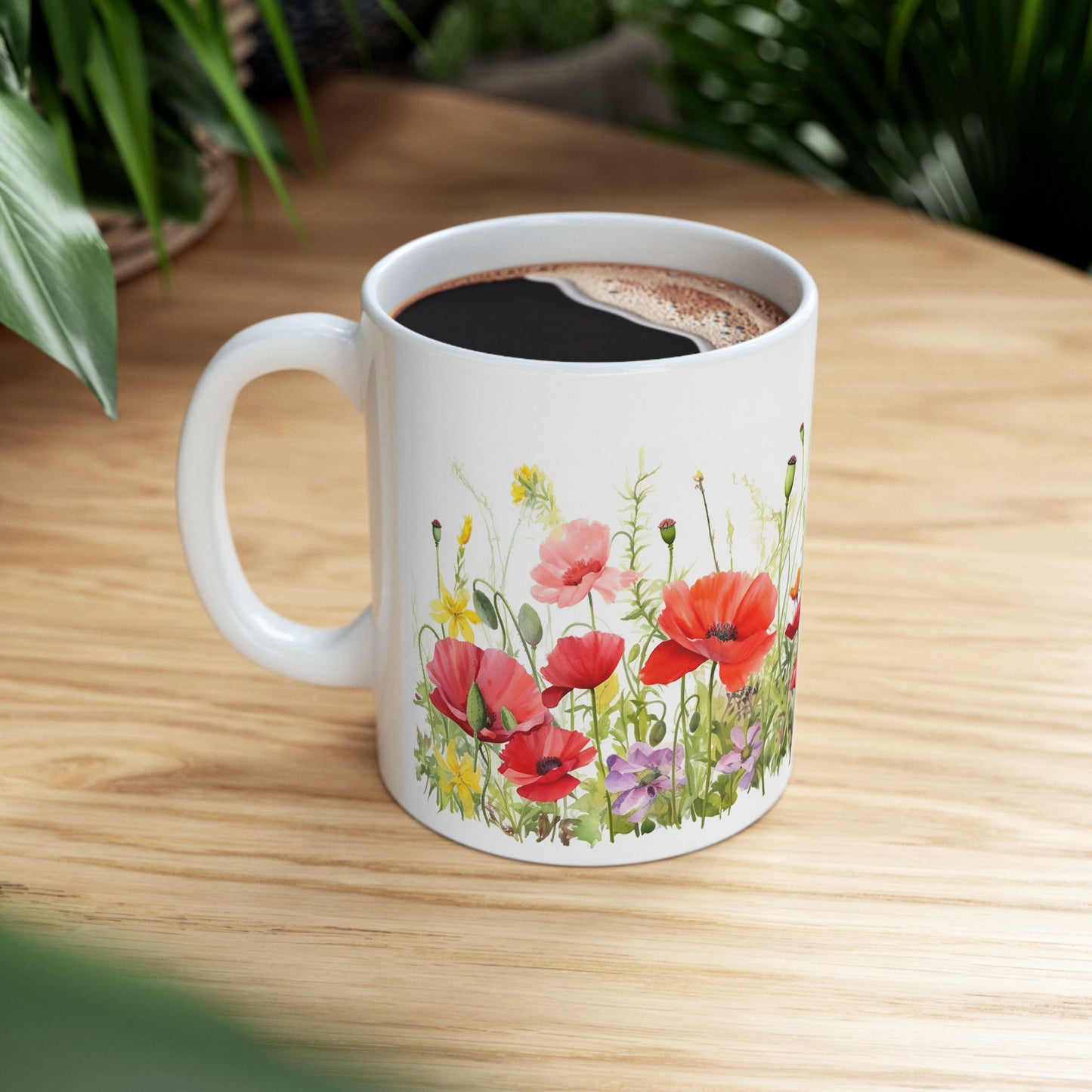Poppy Meadow Ceramic Mug - Red Floral Coffee Cup, Nature Lover Mug, Botanical Drinkware, Mothers Day Gift for Mom, Kitchen Decor