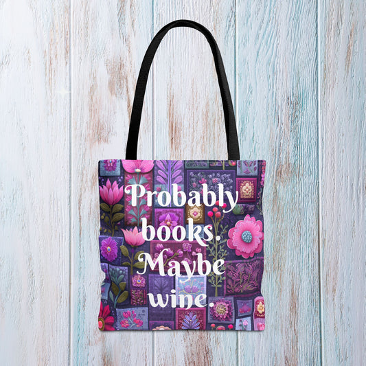 Tote Bag for Book Shopping Bag Gift for Book Lover Wine Lovers Gift for Her Nature Inspired Art Floral Bag Giftful Book Club Purse for Women