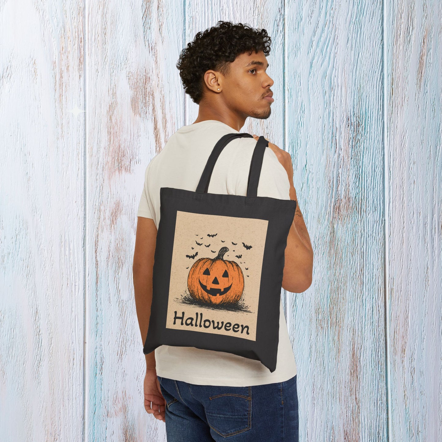 Halloween Tote Bag Trick or Treat Candy Halloween Fall Gift Tote Bag, Shoulder Shopping Bag for Him Her, Scarry Cuteness Pumpkin Tote
