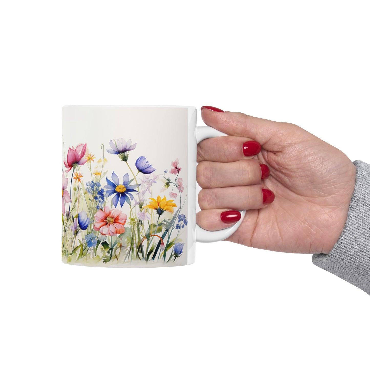 Meadow flowers mug - Wildflower Floral Coffee Mug, Flower Garden Ceramic Teacup With Handle