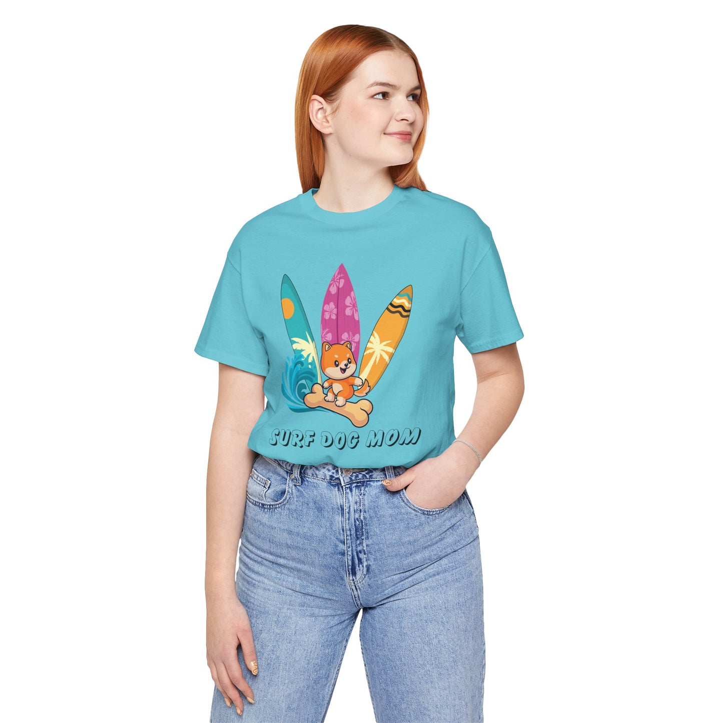 Dog Mom T-Shirt - Summer Beach Shirt for Dog Mom Surfing Gifts, Cute Dog Surfing Graphic Tee, Summer Beach Fashion