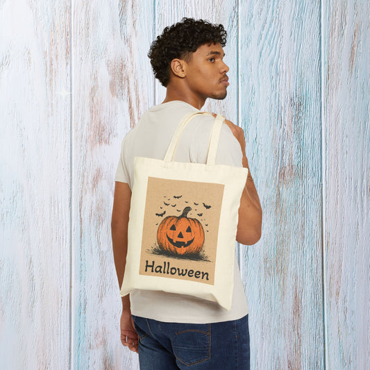 Halloween Tote Bag Trick or Treat Candy Halloween Fall Gift Tote Bag, Shoulder Shopping Bag for Him Her, Scarry Cuteness Pumpkin Tote