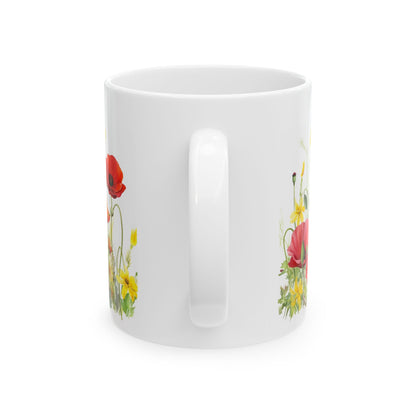 Poppy Meadow Ceramic Mug - Red Floral Coffee Cup, Nature Lover Mug, Botanical Drinkware,  Mothers Day Gift for Mom, Kitchen Decor