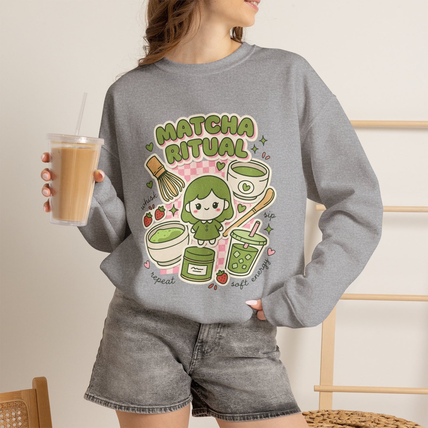 Matcha Ritual Crewneck Sweatshirt | Matcha Aesthetic, Café Girl Graphic