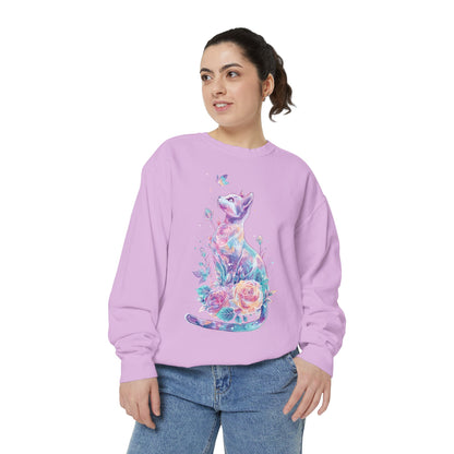Colorful Cat Sweatshirt Comfort Colors, Galaxy Floral Cat Crewneck, Cute Cat Lover Gift, Pastel Aesthetic Pullover, Cozy Graphic Cat Jumper