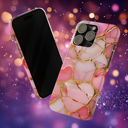 Celestial Stained Glass iPhone case for 17, 16, 15, Marble Case Pink Phone Cover Shiny Gold Case