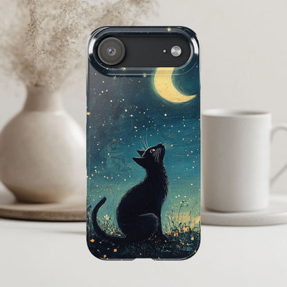 Black Cat iPhone Case for Iphone 17, 16, 15, Cover Starry Night Case Moon and Stars Phone Case Birthday Gift for Cat Lovers Cat Mom