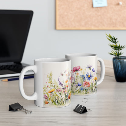 Meadow flowers mug - Wildflower Floral Coffee Mug, Flower Garden Ceramic Teacup With Handle