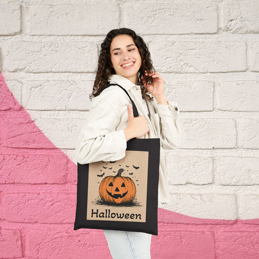 Halloween Tote Bag Trick or Treat Candy Halloween Fall Gift Tote Bag, Shoulder Shopping Bag for Him Her, Scarry Cuteness Pumpkin Tote