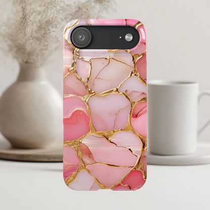 Celestial Stained Glass iPhone case for 17, 16, 15, Marble Case Pink Phone Cover Shiny Gold Case