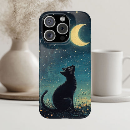 Black Cat iPhone Case for Iphone 17, 16, 15, Cover Starry Night Case Moon and Stars Phone Case Birthday Gift for Cat Lovers Cat Mom