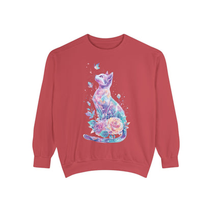 Colorful Cat Sweatshirt Comfort Colors, Galaxy Floral Cat Crewneck, Cute Cat Lover Gift, Pastel Aesthetic Pullover, Cozy Graphic Cat Jumper