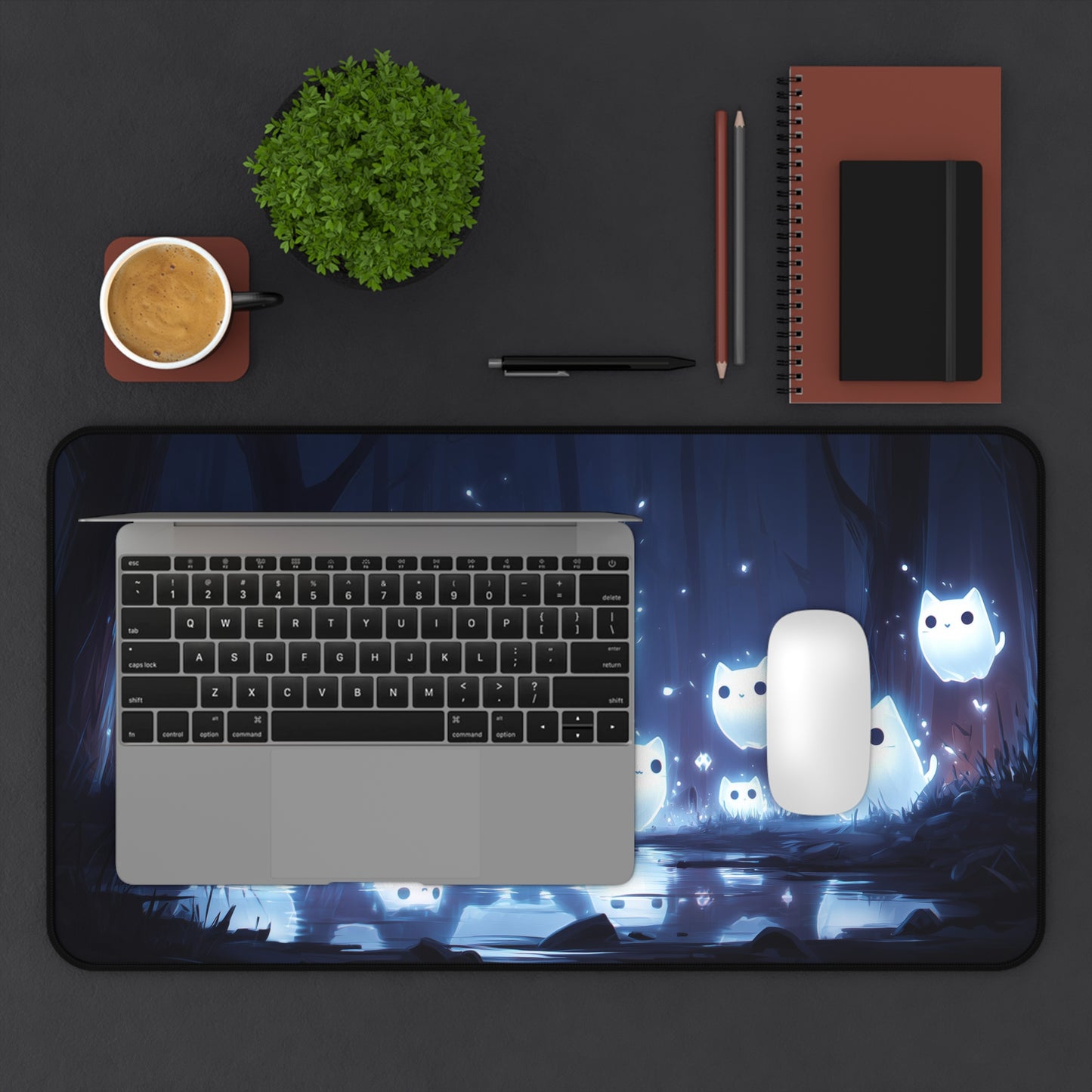 Ghost Cat Mouse Mat- Cat-themed Office Decor, Cute Gaming Mouse Pad, Unique Gift for Friend, Nighttime Study Accessory, PC Accessories