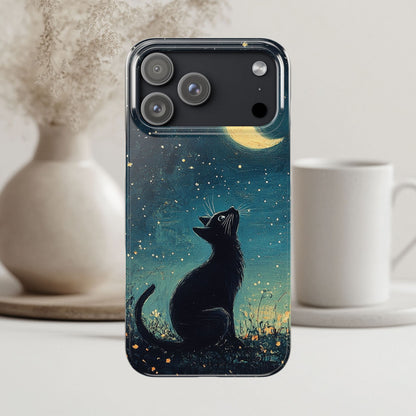Black Cat iPhone Case for Iphone 17, 16, 15, Cover Starry Night Case Moon and Stars Phone Case Birthday Gift for Cat Lovers Cat Mom