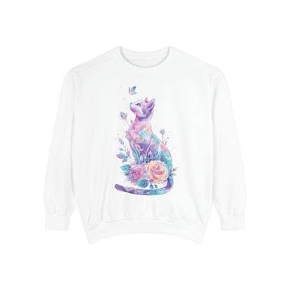 Colorful Cat Sweatshirt Comfort Colors, Galaxy Floral Cat Crewneck, Cute Cat Lover Gift, Pastel Aesthetic Pullover, Cozy Graphic Cat Jumper