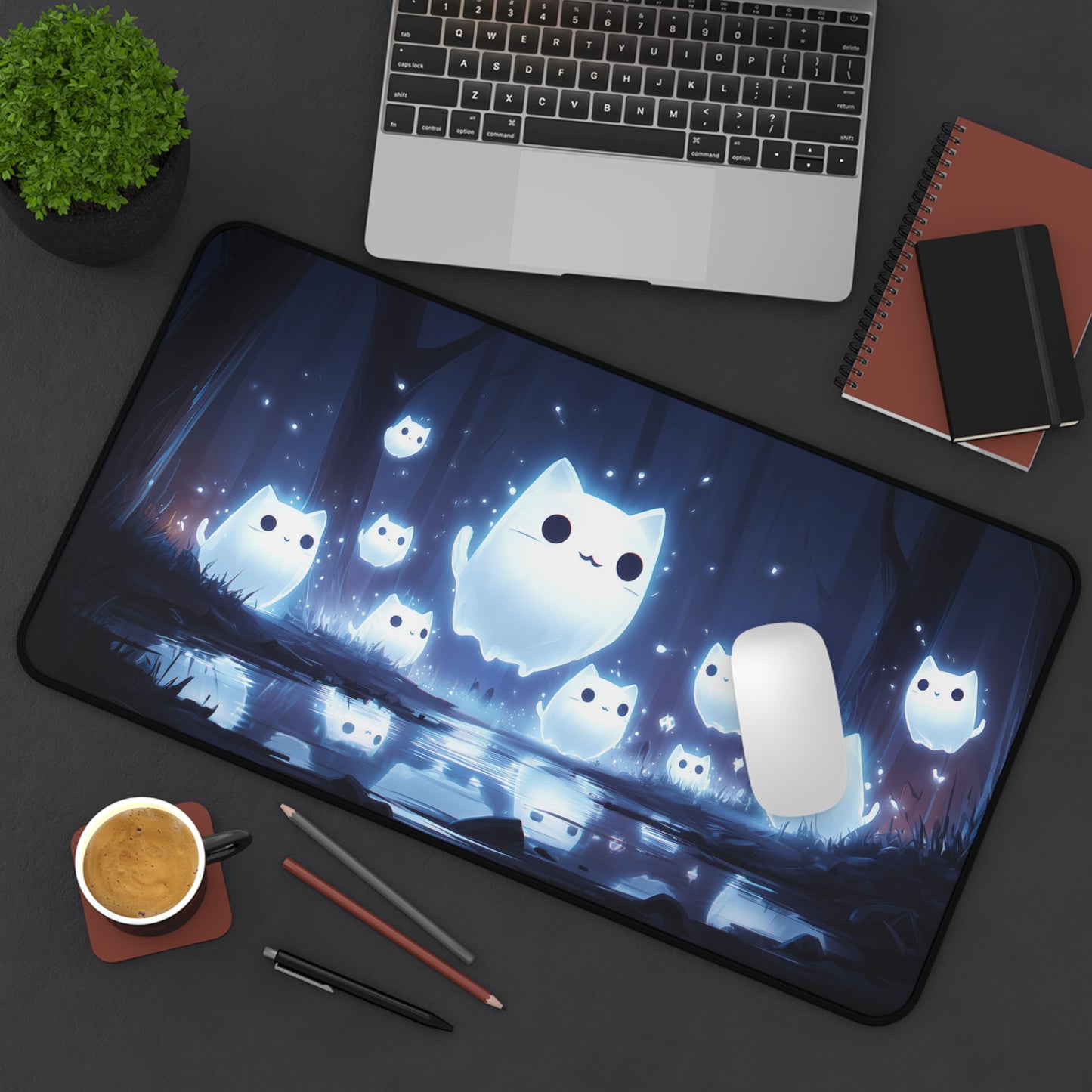 Ghost Cat Mouse Mat- Cat-themed Office Decor, Cute Gaming Mouse Pad, Unique Gift for Friend, Nighttime Study Accessory, PC Accessories