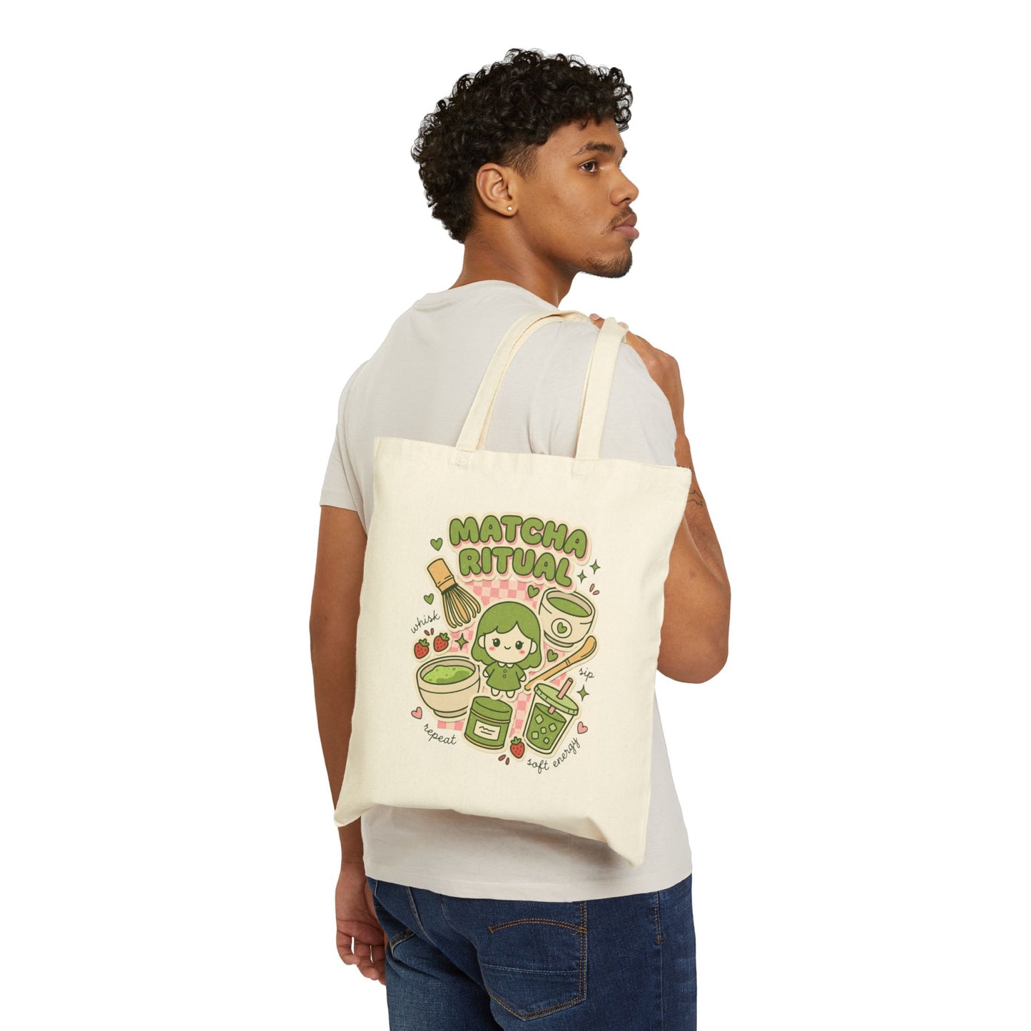 Matcha Ritual Tote | Matcha Girl Aesthetic, Café Cat Illustration