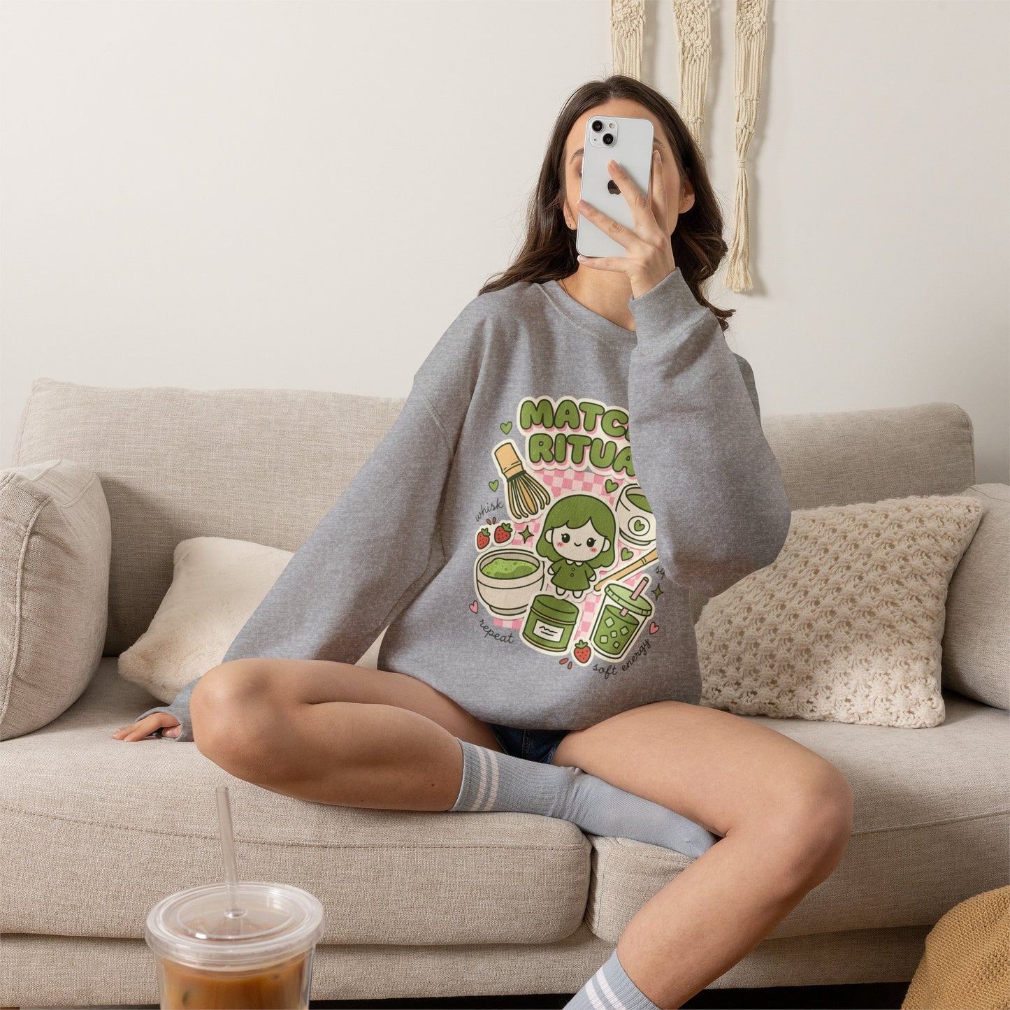 Matcha Ritual Crewneck Sweatshirt | Matcha Aesthetic, Café Girl Graphic