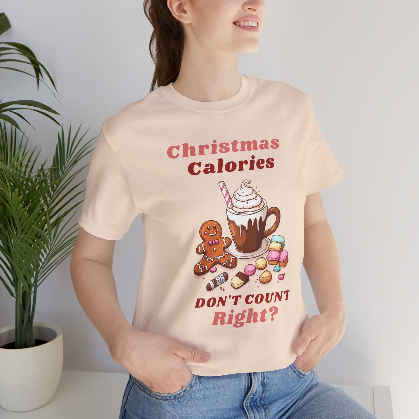 Christmas T-Shirt - Calories Don't Count, Funny Holiday TShirt, Party Outfit Unisex, Festive Apparel for Photo Shoots