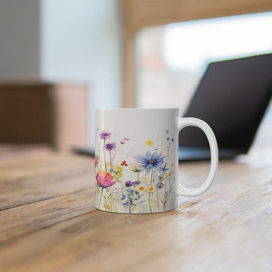Wildflower Floral Coffee Mug- Flower Garden, Botanical Wildflower TeaCup, Summer Inspired Watercolor Meadow Print Mug