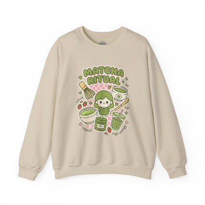 Matcha Ritual Crewneck Sweatshirt | Matcha Aesthetic, Café Girl Graphic