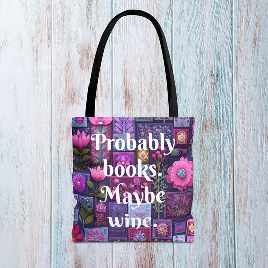 Tote Bag for Book Shopping Bag Gift for Book Lover Wine Lovers Gift for Her Nature Inspired Art Floral Bag Giftful Book Club Purse for Women