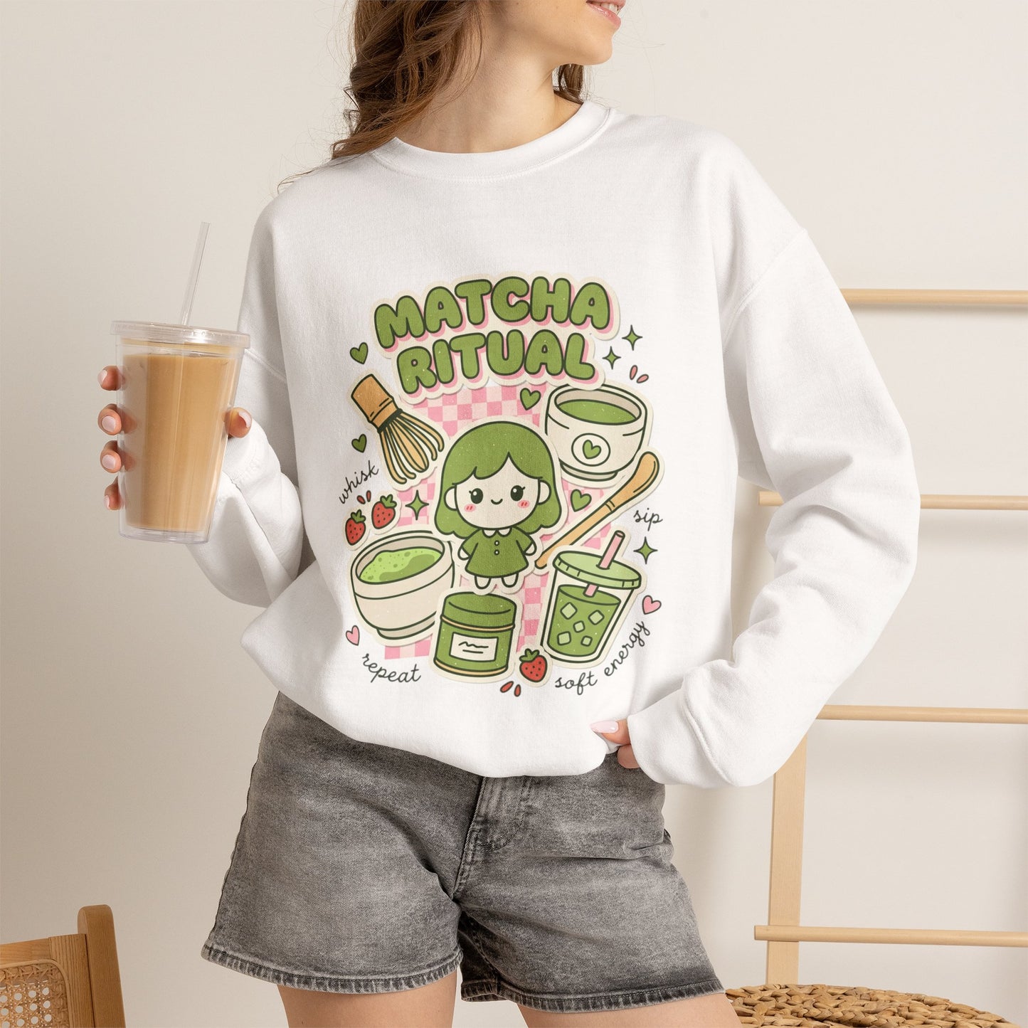Matcha Ritual Crewneck Sweatshirt | Matcha Aesthetic, Café Girl Graphic