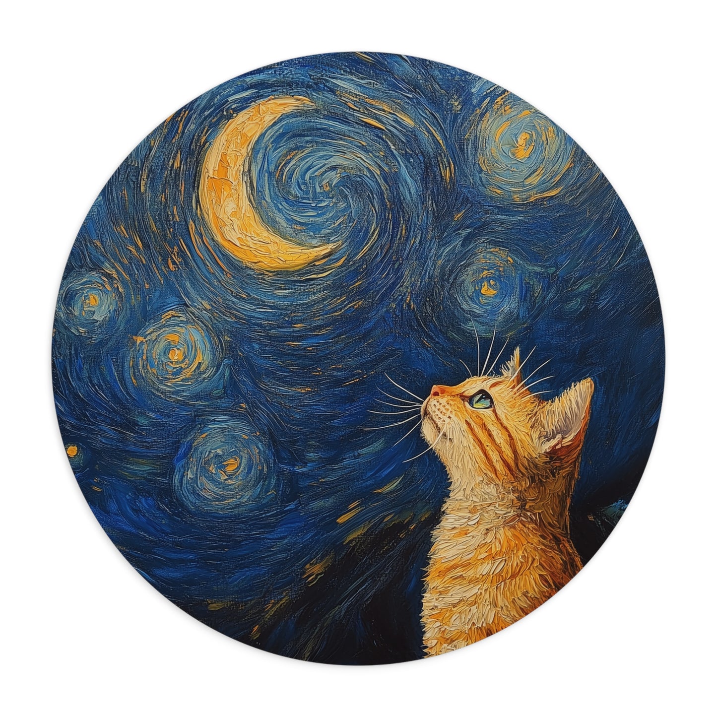 Portable Mouse Pad- Whimsical Cat Moon Art Cat, Office PC Accessory Computer Mouse Pad