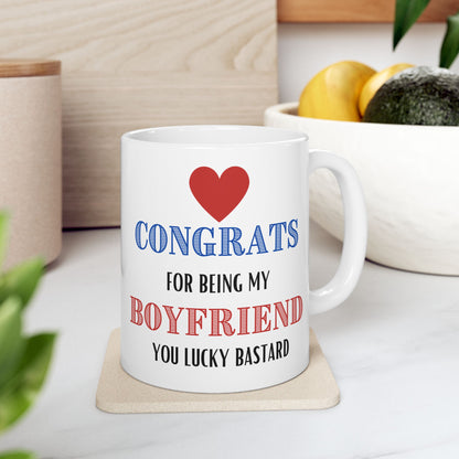 Congrats for Being My Boyfriend - Mug Gift for Him Valentines Day, Gift for Bithday from Girlfriend, Love Anniversaries Humor Mug, Sarcastic Gift