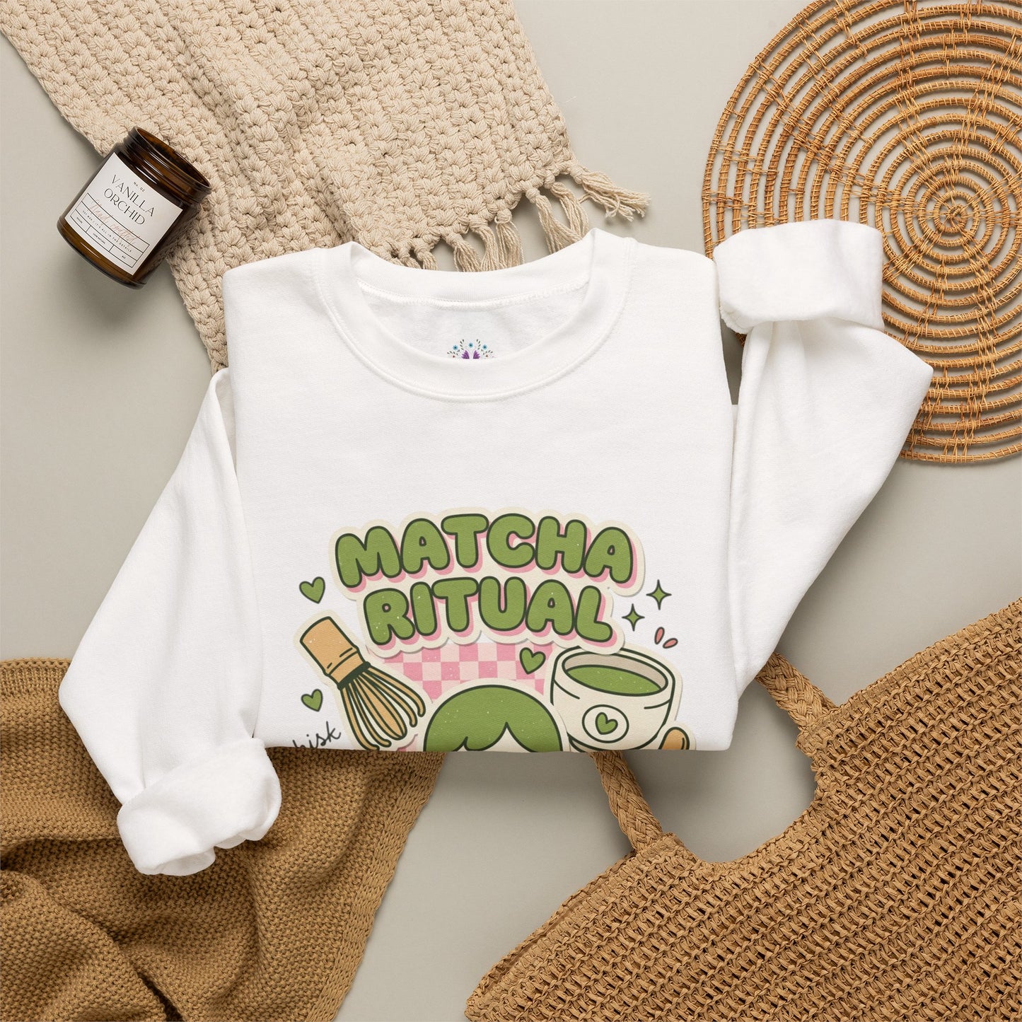 Matcha Ritual Crewneck Sweatshirt | Matcha Aesthetic, Café Girl Graphic