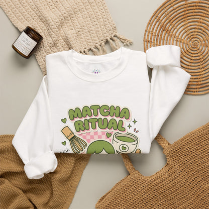Matcha Ritual Crewneck Sweatshirt | Matcha Aesthetic, Café Girl Graphic