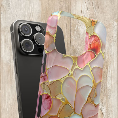 Celestial Stained Glass iPhone case for 17, 16, 15 Marble Heart Case Pink Phone Cover Shiny Gold Case Valentine Gift