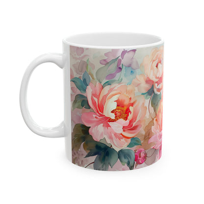Vintage Peony Mug- Flower Lovers Gift for Her, Coffee Ceramic Mug