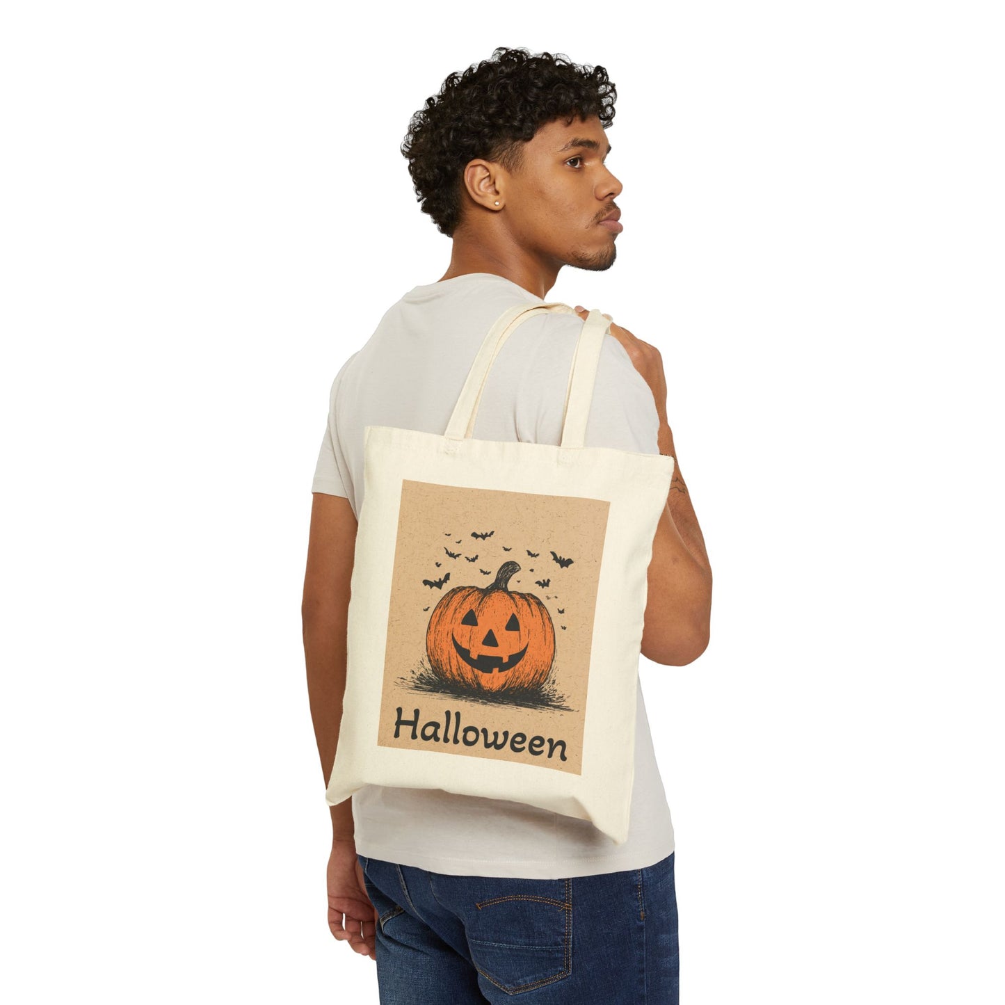 Halloween Tote Bag Trick or Treat Candy Halloween Fall Gift Tote Bag, Shoulder Shopping Bag for Him Her, Scarry Cuteness Pumpkin Tote