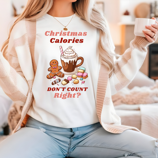 Christmas T-Shirt - Calories Don't Count, Funny Holiday TShirt, Party Outfit Unisex, Festive Apparel for Photo Shoots